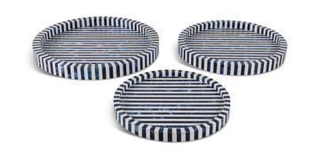 image Set Of 3 Round Blue Trays 