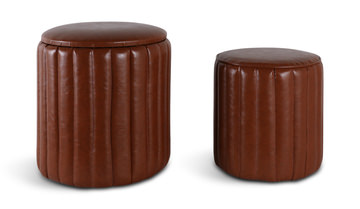 image Channeled Leather Set Of 2 Ottomans