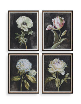 Florals On Black Framed Art Set Of 4