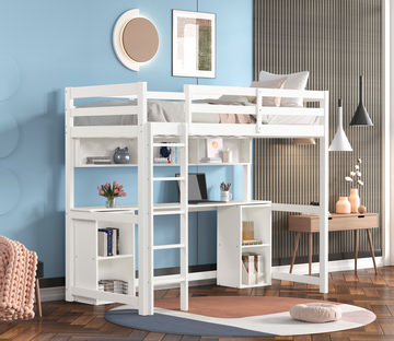 Scout Loft Bed With Desk And Ladder - White