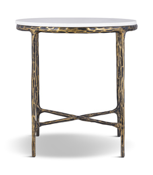 Beverly Round End Table-White Marble Top/Gunmetal Base