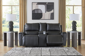 Yancy Leather Reclining Loveseat With Console
