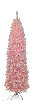 image Pink Pencil Pine 7.5′ Artificial Flocked Christmas Tree With Clear Lights