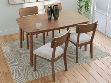 Ezra Table and 4 Side Chairs - Medium Brown