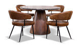 48″ Paros Lava Marble Table With 4 Marmara Chestnut Chairs thumbnail 2