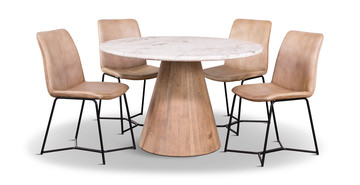 48″ Paros Travertine Table With 4 Aliki Taupe Chairs