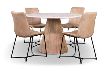 48″ Paros Travertine Table With 4 Aliki Taupe Chairs