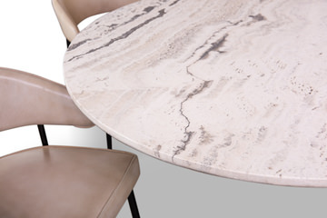 48″ Paros Travertine Table With 4 Marmara Ivory Chairs