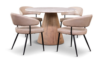 48″ Paros Travertine Table With 4 Marmara Ivory Chairs