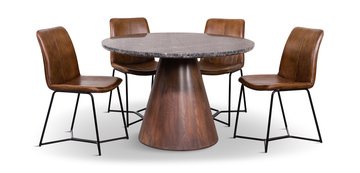 48″ Paros Lava Marble Table With 4 Aliki Chestnut Chairs