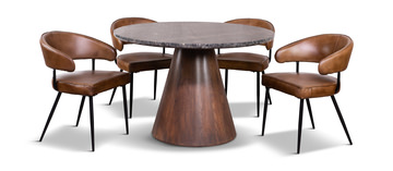 48″ Paros Lava Marble Table With 4 Marmara Chestnut Chairs