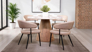 48″ Paros Travertine Table With 4 Marmara Ivory Chairs