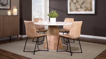 48″ Paros Travertine Table With 4 Aliki Taupe Chairs
