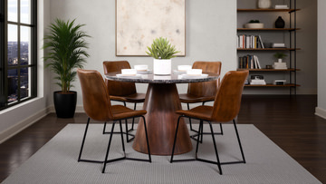 48″ Paros Lava Marble Table With 4 Aliki Chestnut Chairs