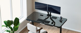Ergo Black Galaxy Glass Power Lift Desk With Dual Monitor Arms thumbnail 1