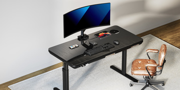 Ergo Black Galaxy Glass Lift Desk With Single Monitor Arm