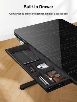 Ergo Black Galaxy Glass Top Power Lift Desk