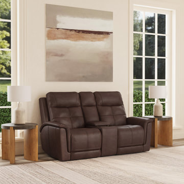 Ranger Leather Power Reclining Loveseat With Console