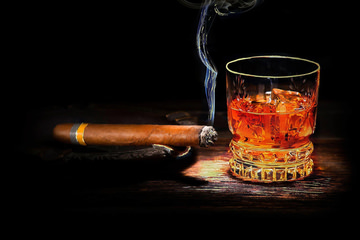 Cohiba And Whiskey Glass Art
