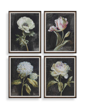 Florals On Black Framed Prints Set/4