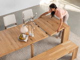 Scandinavian Oak Transformer Table with 4 Stack chair and extending bench thumbnail 3