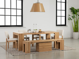 Scandinavian Oak Transformer Table with 4 Stack chair and extending bench thumbnail 2