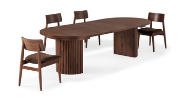 Transformer Round Walnut Table With 4 Stacking Chairs