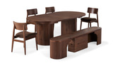 Transformer Round Walnut Table With 4 Stacking Chairs And Extension Bench  thumbnail 1