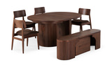 Transformer Round Walnut Table With 4 Stacking Chairs And Extension Bench  thumbnail 3