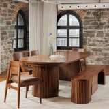 Transformer Round Walnut Table With 4 Stacking Chairs And Extension Bench  thumbnail 6