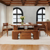 Transformer Round Walnut Table With 4 Stacking Chairs And Extension Bench  thumbnail 2