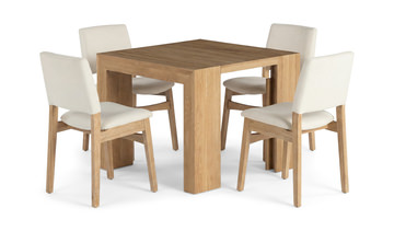 Transformer Scandinavian Oak Extension Table With 4 Stack Chairs 