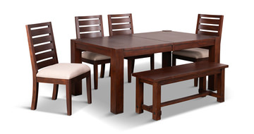 Emerson Solid Mahogany Salvage Leg Table With 4 Chairs And Bench