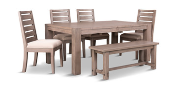 Emerson Solid Mahogany Dark Taupe Leg Table With 4 Chairs And Bench