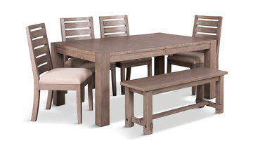 Emerson Solid Mahogany Dark Taupe Leg Table With 4 Chairs And Bench