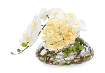 Golden Sun Hydrangea In Clear Vase