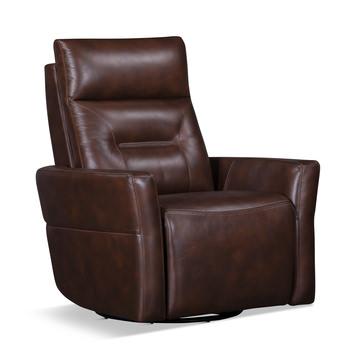 Remmington Leather Power Swivel Glider Recliner- Auburn Brown