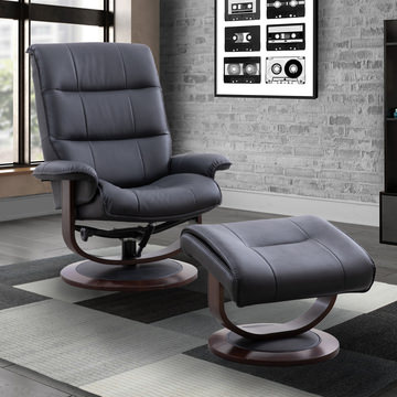 Knight Swivel Recliner And Ottoman - Black