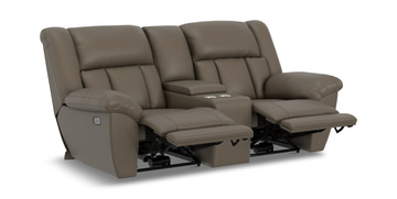 Petra Power Reclining Loveseat With Console - Taupe