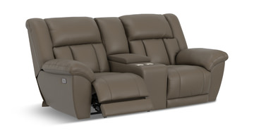 Petra Power Reclining Loveseat With Console - Taupe
