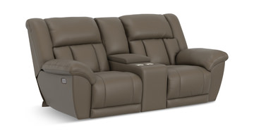 Petra Power Reclining Loveseat With Console - Taupe