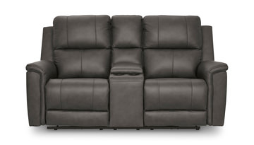 Caldwell Leather Power Reclining Loveseat With Console - Anchor
