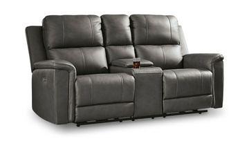 Caldwell Leather Power Reclining Loveseat With Console - Anchor