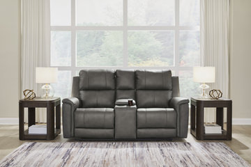 Caldwell Leather Power Reclining Loveseat With Console - Anchor