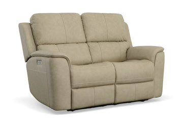 Henry Leather Power Loveseat - Beige