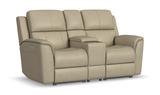 Henry Leather Power Reclining Loveseat With Console - Beige  thumbnail 1