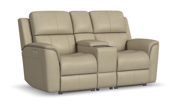 Henry Leather Power Reclining Loveseat With Console - Beige