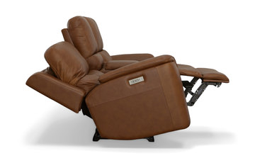 Henry Leather Power Reclining Loveseat With Console - Caramel