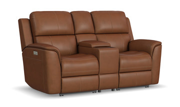 Henry Leather Power Reclining Loveseat With Console - Caramel