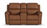Henry Leather Power Reclining Loveseat With Console - Caramel thumbnail 1